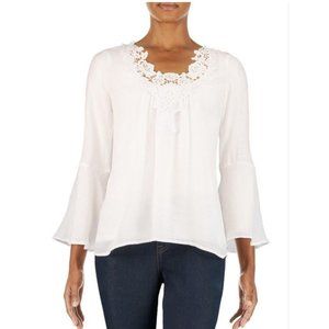 Zac & Rachel White Crochet Bell Sleeve Blouse S